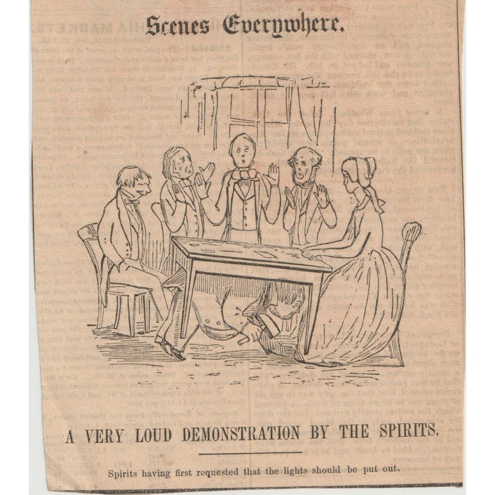Antique 1850s Saturday Evening Post Clipping Seance Spirit Satire Woodcut Print